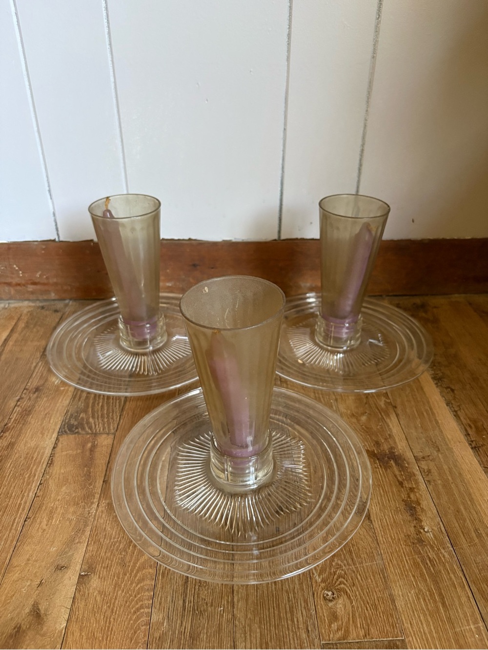 Glass Luncheon Plates with Matching Flutes - Set of 3